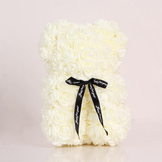 Beige Rose Bear With Black Ribbon