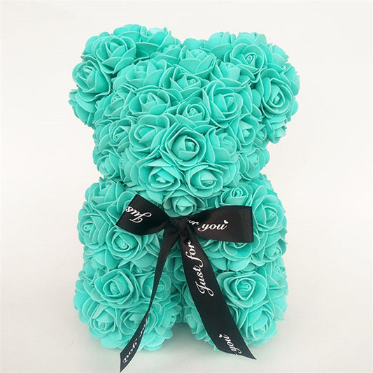 Green Rose Bear With Black Ribbon