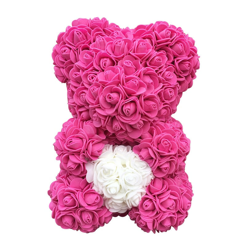 Rose Pink Rose Bear With White Love Heart - Main Image