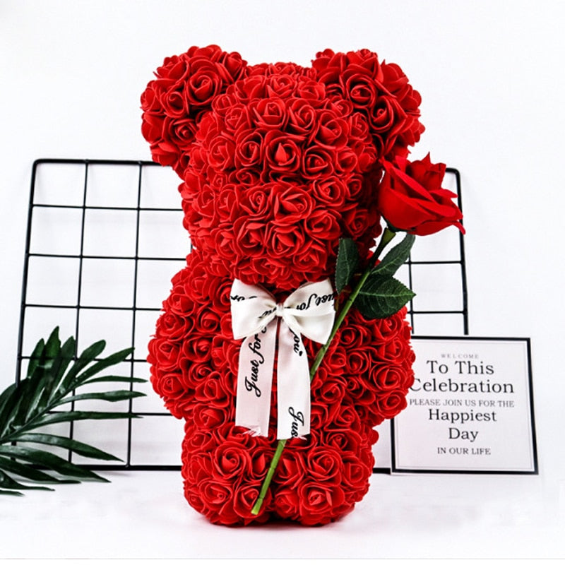 Red Standing Rose Bear