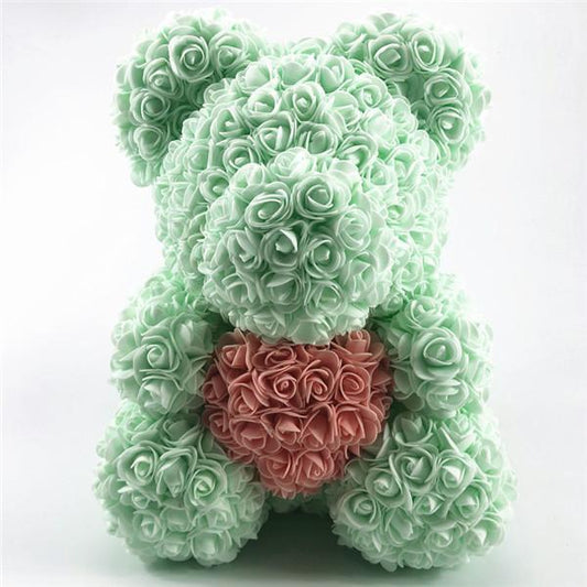 Sea Green Rose Bear With Golden Rose Heart