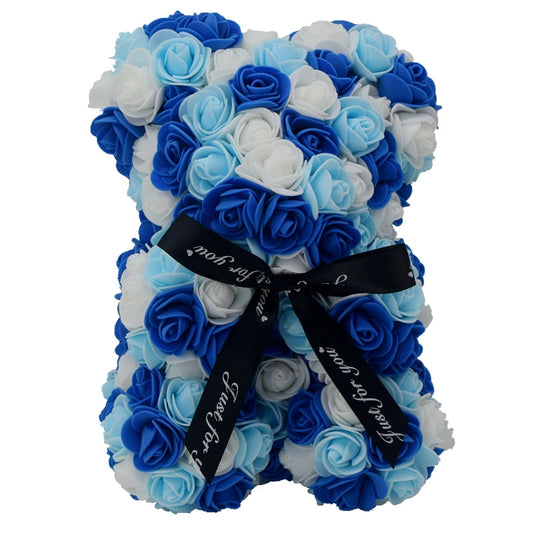 Blue & White Rose Bear