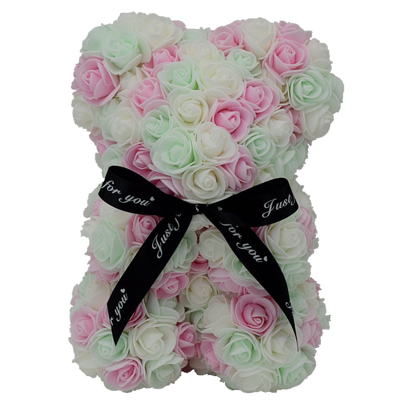Mixed Color Rose Bear With Black Ribbon