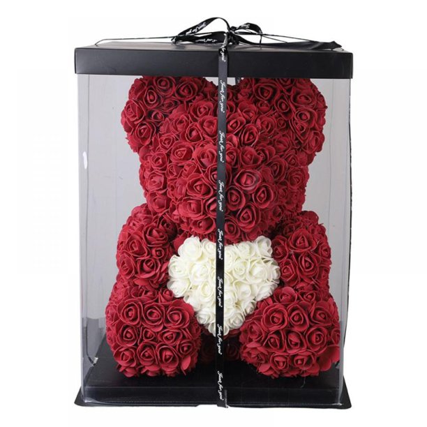 Red Rose Bear With White Rose Heart