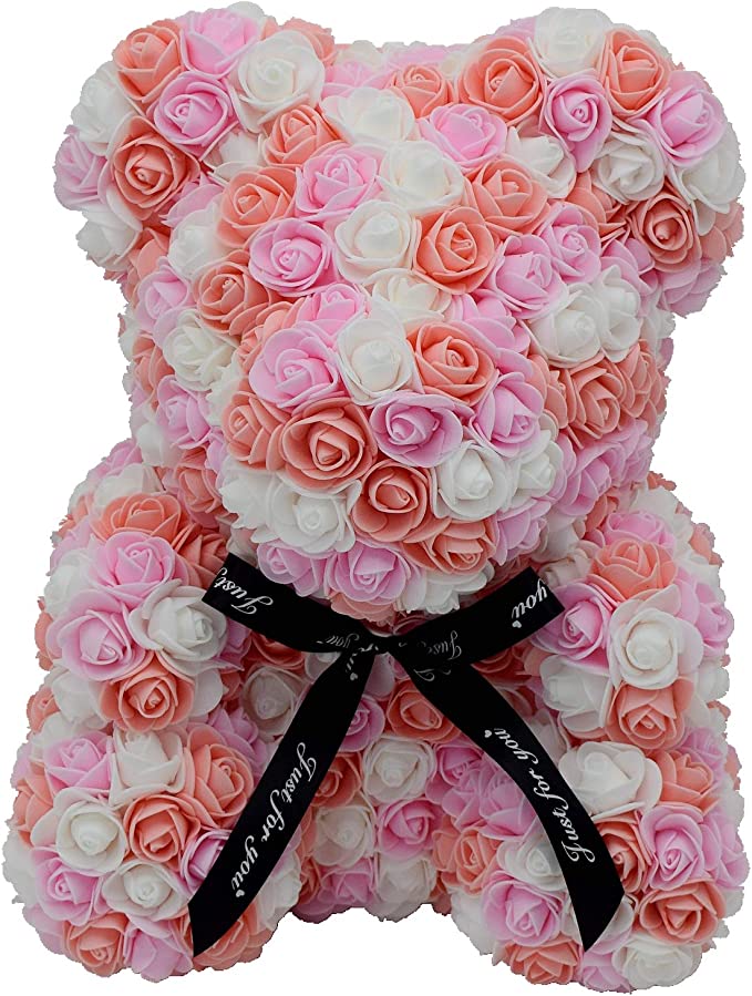 Peach Pink Rose Bear 40cm [USA Shipping]