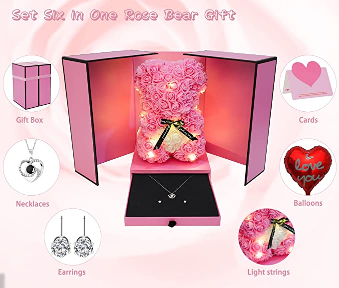 Rose Bear with Necklace Gift Box [USA Shipping]