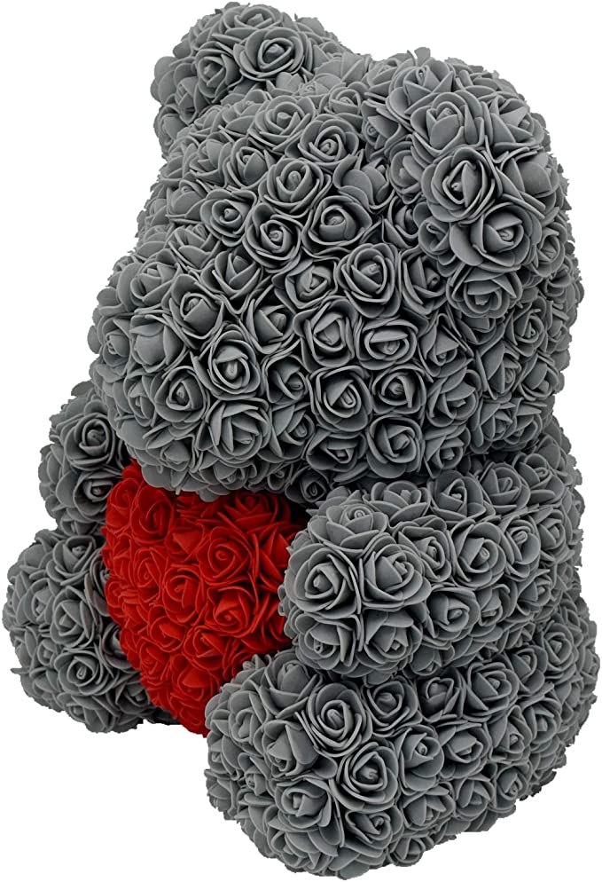Grey Rose Bear with Red Heart [USA Shipping]