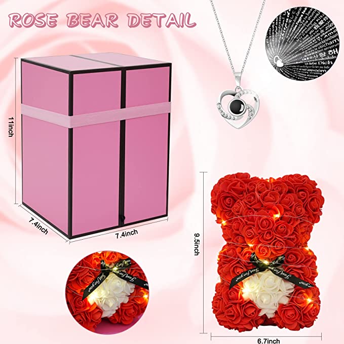Rose Bear with Necklace Gift Box [USA Shipping]