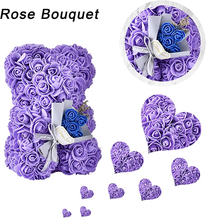 Purple rose bear with box on sale