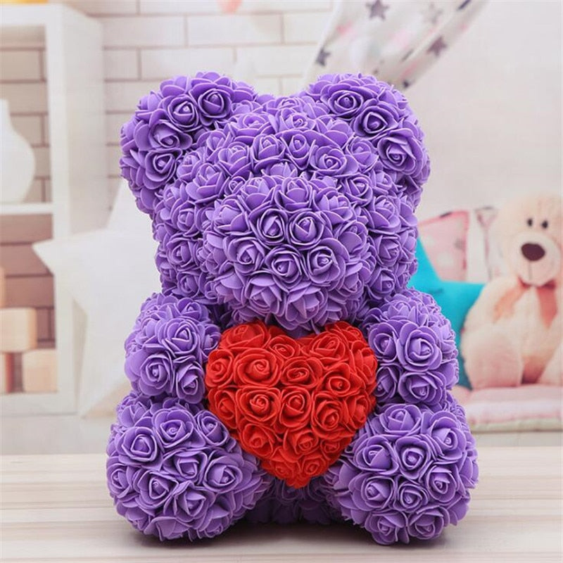 Large Adorable selling Rose Bear With Purple Hat