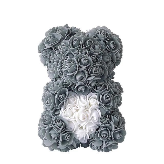 Gray Rose Bear With White Love Heart