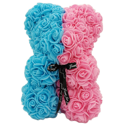 Two Colored Rose Bear - Pink & Blue