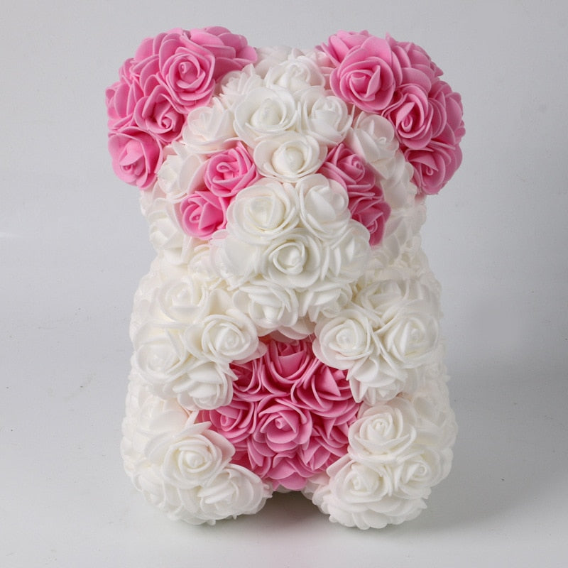 White Rose Bear With Pink Love Heart