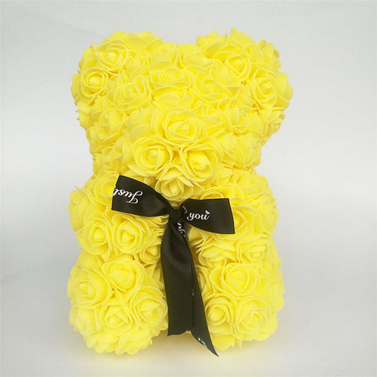 Yellow Rose Bear With Black Ribbon