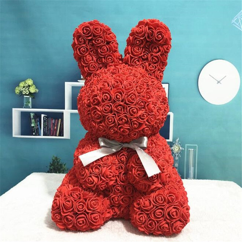Red Rose Tea Glass Rabbit Red Rose Bunny With Ribbon – Real Rose Bear