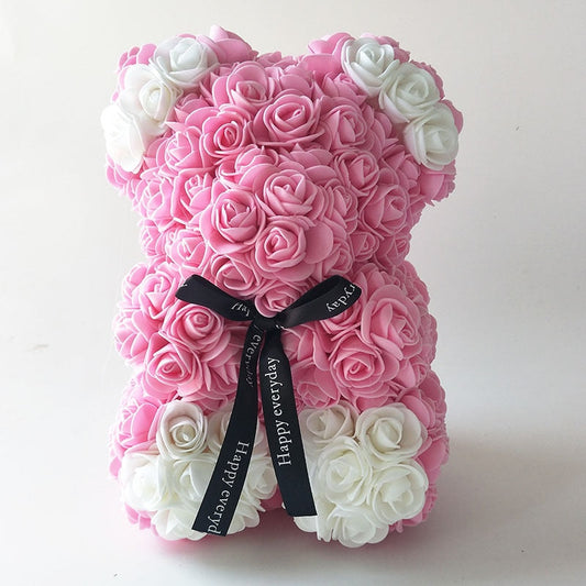 Rose Pink & White Teddy Rose Bear