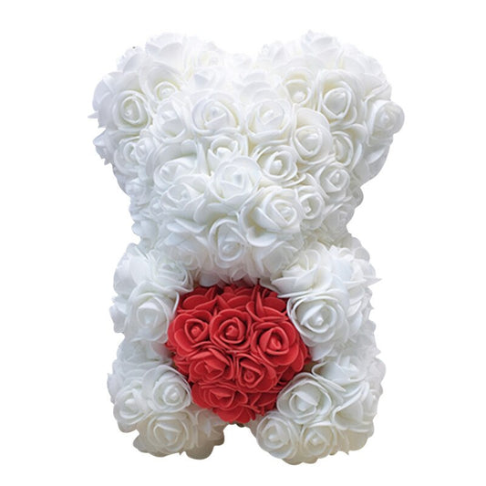 White Rose Bear With Red Love Heart