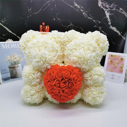 Beige Rose Bear With Red Love Heart