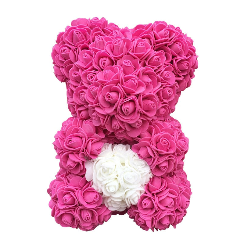 Rose Pink Rose Bear With White Love Heart