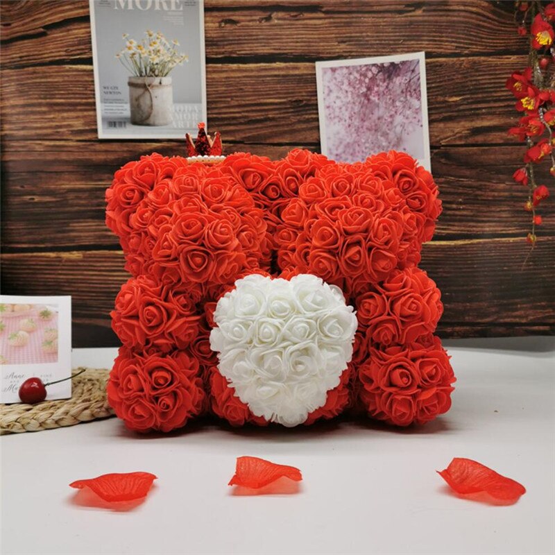 Red Rose Bear With White Heart
