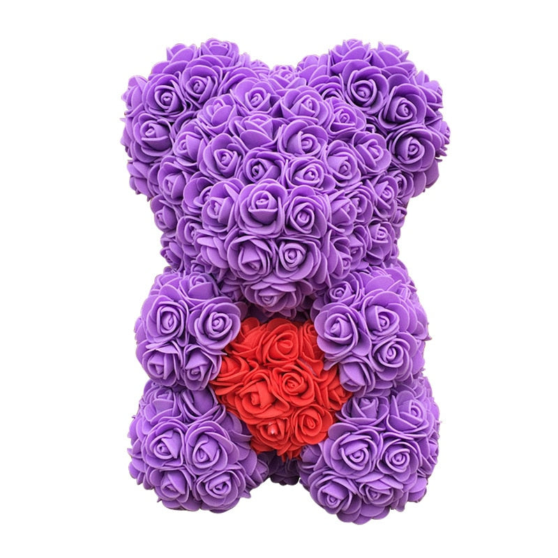 Purple Rose Bear With Red Love Heart