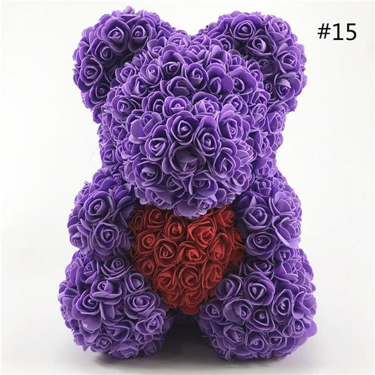 Purple Rose Bear With Red Rose Heart
