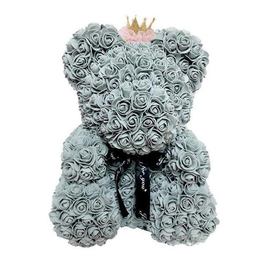 Gray Rose Bear With Crown