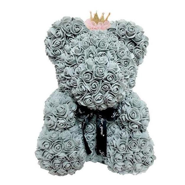 Gray Rose Bear With Crown