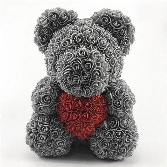 Gray Rose Bear With Red Rose Heart