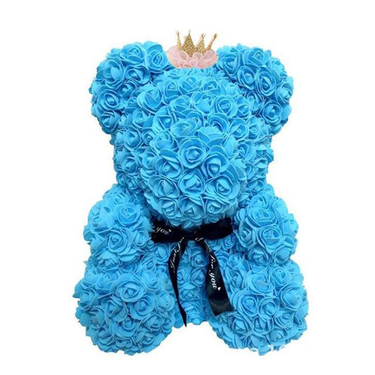 Blue Rose Bear With Crown