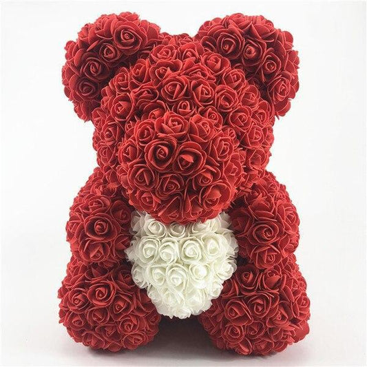 Red Rose Bear With White Rose Heart