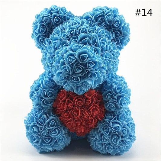 Blue Rose Bear With Red Rose Heart