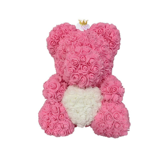 Pink Rose Bear With Crown